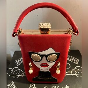 Candy Red Fashion Clutch with Artistic Face Design.-NWOT-Reposhing Never Used 🥰